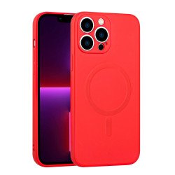 Slim Silicone Pro Magnetic Magsafe Circle Full Corner Protection Case for Apple iPhone 13 Pro Max (Red)