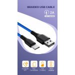 Wholesale 30pc Countertop Display with 3FT 2A Braided USB-A to Lightning Cable and USB-A to Type-C Cable for iPhone and Android Phones (Black, Blue, Red)