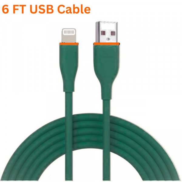 Wholesale 6FT iPhone Lightning USB Cable 2.4A Heavy-Duty Durable Soft Flexible Tangle-Free Charging and Sync Cord Packaged in Resealable Plastic Bag for Universal iPhone and iPad Devices (Green)