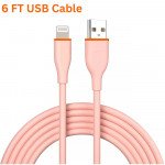 Wholesale 6FT iPhone Lightning USB Cable 2.4A Heavy-Duty Durable Soft Flexible Tangle-Free Charging and Sync Cord Packaged in Resealable Plastic Bag for Universal iPhone and iPad Devices (Pink)