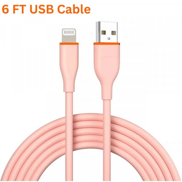 Wholesale 6FT iPhone Lightning USB Cable 2.4A Heavy-Duty Durable Soft Flexible Tangle-Free Charging and Sync Cord Packaged in Resealable Plastic Bag for Universal iPhone and iPad Devices (Pink)