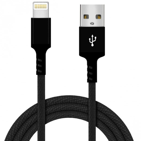 Wholesale IP Lighting USB 2.4A Durable Braided Cloth USB Cable 6FT for Universal iPhone and iPad Devices (Black)