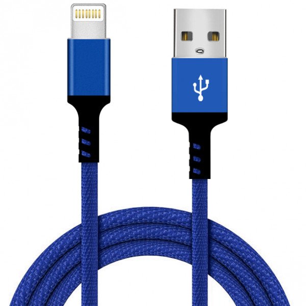 Wholesale IP Lighting USB 2.4A Durable Braided Cloth USB Cable 10FT for Universal iPhone and iPad Devices (Blue)