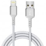 IP Lighting USB 2.4A Durable Braided Cloth USB Cable 6FT for Universal iPhone and iPad Devices (Silver)