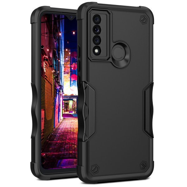 Wholesale Strong Armor Grip Pattern Heavy Duty Shockproof Protective Cover Case for TCL 20 XE (Black)