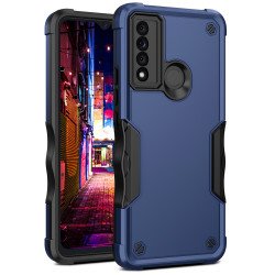 Strong Armor Grip Pattern Heavy Duty Shockproof Protective Cover Case for TCL 20 XE (Navy Blue)
