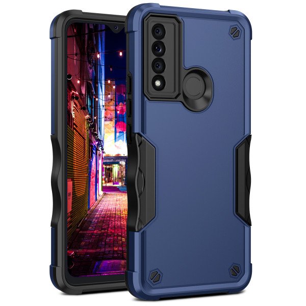 Wholesale Strong Armor Grip Pattern Heavy Duty Shockproof Protective Cover Case for TCL 20 XE (Navy Blue)