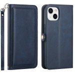 Wholesale Premium PU Leather Folio Wallet Front Cover Case with Card Holder Slots and Wrist Strap for iPhone 14 Plus [6.7] (Navy Blue)