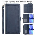 Wholesale Premium PU Leather Folio Wallet Front Cover Case with Card Holder Slots and Wrist Strap for iPhone 14 [6.1] (Navy Blue)