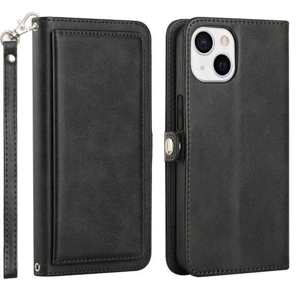 Wholesale Premium PU Leather Folio Wallet Front Cover Case with Card Holder Slots and Wrist Strap for iPhone 14 [6.1] (Black)