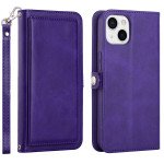 Wholesale Premium PU Leather Folio Wallet Front Cover Case with Card Holder Slots and Wrist Strap for iPhone 14 [6.1] (Purple)