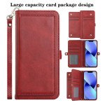 Wholesale Premium PU Leather Folio Wallet Front Cover Case with Card Holder Slots and Wrist Strap for iPhone 14 [6.1] (Red)