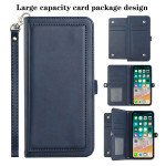 Wholesale Premium PU Leather Folio Wallet Front Cover Case with Card Holder Slots and Wrist Strap for iPhone 14 Pro Max [6.7] (Navy Blue)
