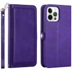 Wholesale Premium PU Leather Folio Wallet Front Cover Case with Card Holder Slots and Wrist Strap for iPhone 14 Pro [6.1] (Purple)