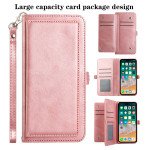 Wholesale Premium PU Leather Folio Wallet Front Cover Case with Card Holder Slots and Wrist Strap for iPhone14 Pro Max [6.7] (Rose Gold)