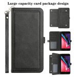 Wholesale Premium PU Leather Folio Wallet Front Cover Case with Card Holder Slots and Wrist Strap for Apple iPhone 8 / 7 / SE (2020) (Black)