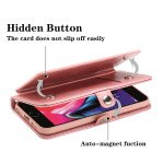 Wholesale Premium PU Leather Folio Wallet Front Cover Case with Card Holder Slots and Wrist Strap for Apple iPhone 8 / 7 / SE (2020) (Rose Gold)