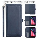Wholesale Premium PU Leather Folio Wallet Front Cover Case with Card Holder Slots and Wrist Strap for Apple iPhone 8 / 7 / SE (2020) (Navy Blue)