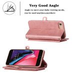 Wholesale Premium PU Leather Folio Wallet Front Cover Case with Card Holder Slots and Wrist Strap for Apple iPhone 8 / 7 / SE (2020) (Rose Gold)