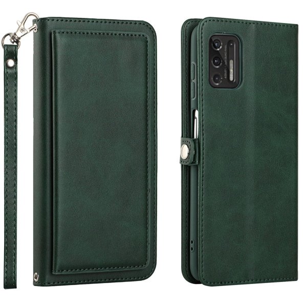 Wholesale Premium PU Leather Folio Wallet Front Cover Case with Card Holder Slots and Wrist Strap for Motorola G Stylus 4G 2022 (Green)