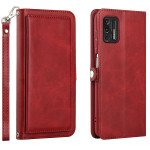 Wholesale Premium PU Leather Folio Wallet Front Cover Case with Card Holder Slots and Wrist Strap for Motorola G Stylus 5G / 4G 2022 (Red)