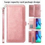 Wholesale Premium PU Leather Folio Wallet Front Cover Case with Card Holder Slots and Wrist Strap for Motorola G Stylus 5G / 4G 2022 (Rose Gold)