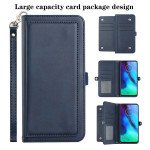 Wholesale Premium PU Leather Folio Wallet Front Cover Case with Card Holder Slots and Wrist Strap for Motorola G Stylus 4G 2022 (Navy Blue)