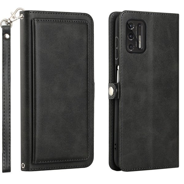 Wholesale Premium PU Leather Folio Wallet Front Cover Case with Card Holder Slots and Wrist Strap for Motorola G Stylus 4G 2022 (Black)
