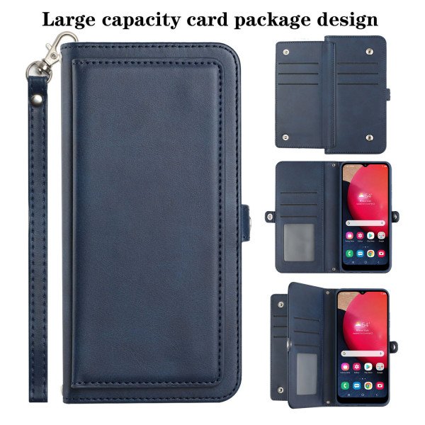 Wholesale Premium PU Leather Folio Wallet Front Cover Case with Card Holder Slots and Wrist Strap for Samsung Galaxy A03 Core (Navy Blue)