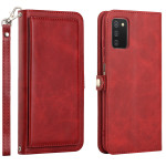 Premium PU Leather Folio Wallet Front Cover Case with Card Holder Slots and Wrist Strap for Samsung Galaxy A03s (USA) (Red)