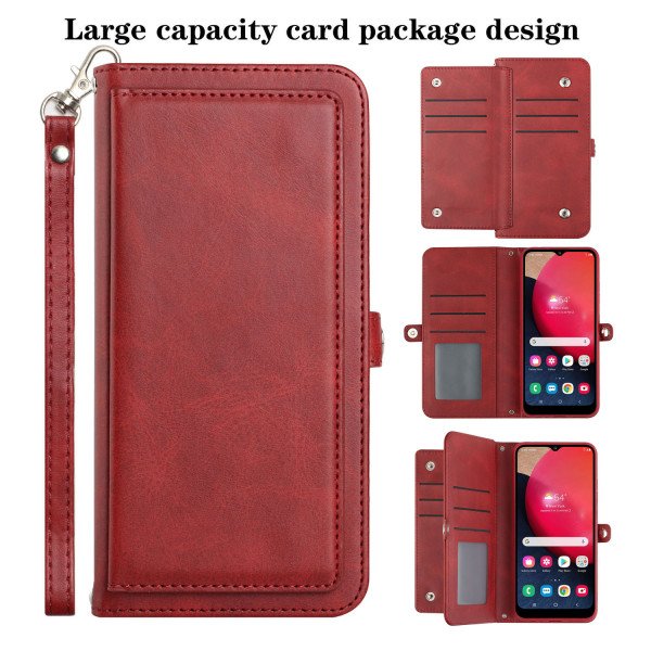 Wholesale Premium PU Leather Folio Wallet Front Cover Case with Card Holder Slots and Wrist Strap for Samsung Galaxy A03 Core (Red)