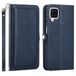Wholesale Premium PU Leather Folio Wallet Front Cover Case with Card Holder Slots and Wrist Strap for Samsung Galaxy A12 (Navy Blue)