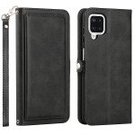 Wholesale Premium PU Leather Folio Wallet Front Cover Case with Card Holder Slots and Wrist Strap for Samsung Galaxy A12 (Black)