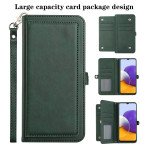 Wholesale Premium PU Leather Folio Wallet Front Cover Case with Card Holder Slots and Wrist Strap for Samsung Galaxy A22 5G (Green)