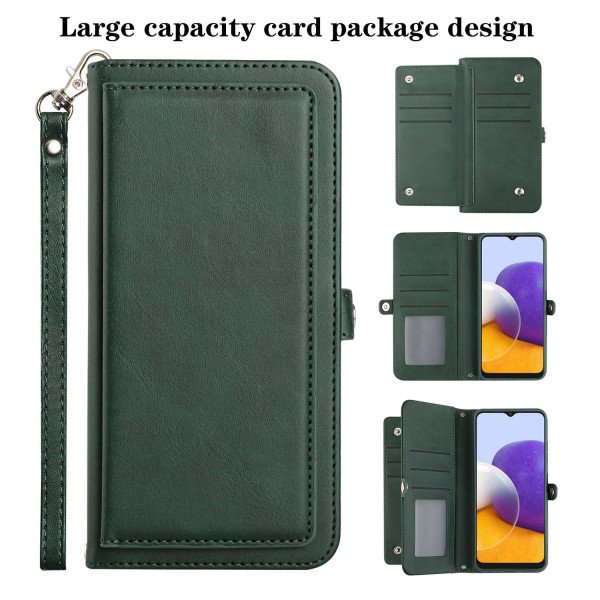 Wholesale Premium PU Leather Folio Wallet Front Cover Case with Card Holder Slots and Wrist Strap for Samsung Galaxy A22 4G (Green)