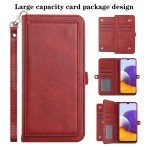 Wholesale Premium PU Leather Folio Wallet Front Cover Case with Card Holder Slots and Wrist Strap for Samsung Galaxy A22 4G (Red)