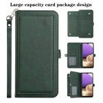 Wholesale Premium PU Leather Folio Wallet Front Cover Case with Card Holder Slots and Wrist Strap for Samsung Galaxy A32 4G (Green)