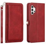 Wholesale Premium PU Leather Folio Wallet Front Cover Case with Card Holder Slots and Wrist Strap for Samsung Galaxy A32 4G (Red)