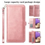 Wholesale Premium PU Leather Folio Wallet Front Cover Case with Card Holder Slots and Wrist Strap for Samsung Galaxy A32 4G (Rose Gold)