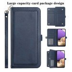 Wholesale Premium PU Leather Folio Wallet Front Cover Case with Card Holder Slots and Wrist Strap for Samsung Galaxy A32 4G (Navy Blue)