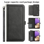Wholesale Premium PU Leather Folio Wallet Front Cover Case with Card Holder Slots and Wrist Strap for Samsung Galaxy A32 4G (Black)