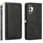 Wholesale Premium PU Leather Folio Wallet Front Cover Case with Card Holder Slots and Wrist Strap for Samsung Galaxy A32 4G (Black)