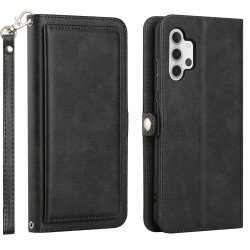Premium PU Leather Folio Wallet Front Cover Case with Card Holder Slots and Wrist Strap for Samsung Galaxy A32 4G (Black)