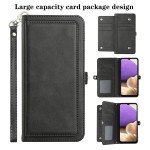 Wholesale Premium PU Leather Folio Wallet Front Cover Case with Card Holder Slots and Wrist Strap for Samsung Galaxy A32 5G / A13 5G (Black)