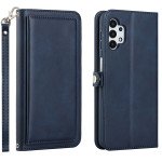 Wholesale Premium PU Leather Folio Wallet Front Cover Case with Card Holder Slots and Wrist Strap for Samsung Galaxy A32 5G / A13 5G (Navy Blue)