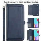 Wholesale Premium PU Leather Folio Wallet Front Cover Case with Card Holder Slots and Wrist Strap for Samsung Galaxy A52 5G (Navy Blue)