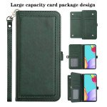 Wholesale Premium PU Leather Folio Wallet Front Cover Case with Card Holder Slots and Wrist Strap for Samsung Galaxy A52 5G (Green)