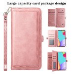 Wholesale Premium PU Leather Folio Wallet Front Cover Case with Card Holder Slots and Wrist Strap for Samsung Galaxy A52 5G (Rose Gold)