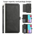 Wholesale Premium PU Leather Folio Wallet Front Cover Case with Card Holder Slots and Wrist Strap for Samsung Galaxy A52 5G (Black)