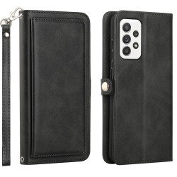 Premium PU Leather Folio Wallet Front Cover Case with Card Holder Slots and Wrist Strap for Samsung Galaxy A52 5G (Black)